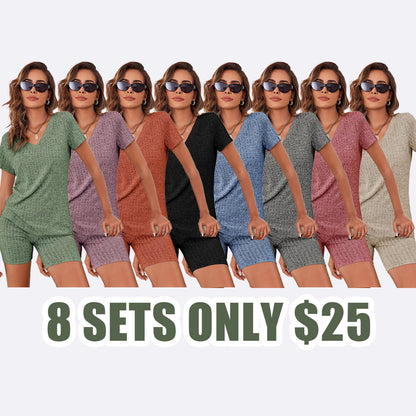 Summer Ribbed Lounge Set - Stretch T-shirt and Cycling Shorts | Breathable Loungewear