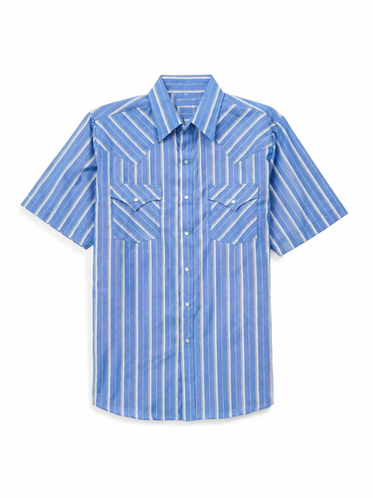 Men's Western Stripe Snap Shirt with Pocket - Short Sleeve Casual Cowboy Shirt
