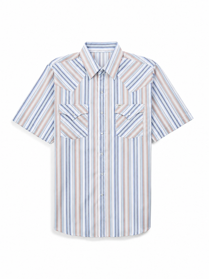 Men's Western Stripe Snap Shirt with Pocket - Short Sleeve Casual Cowboy Shirt