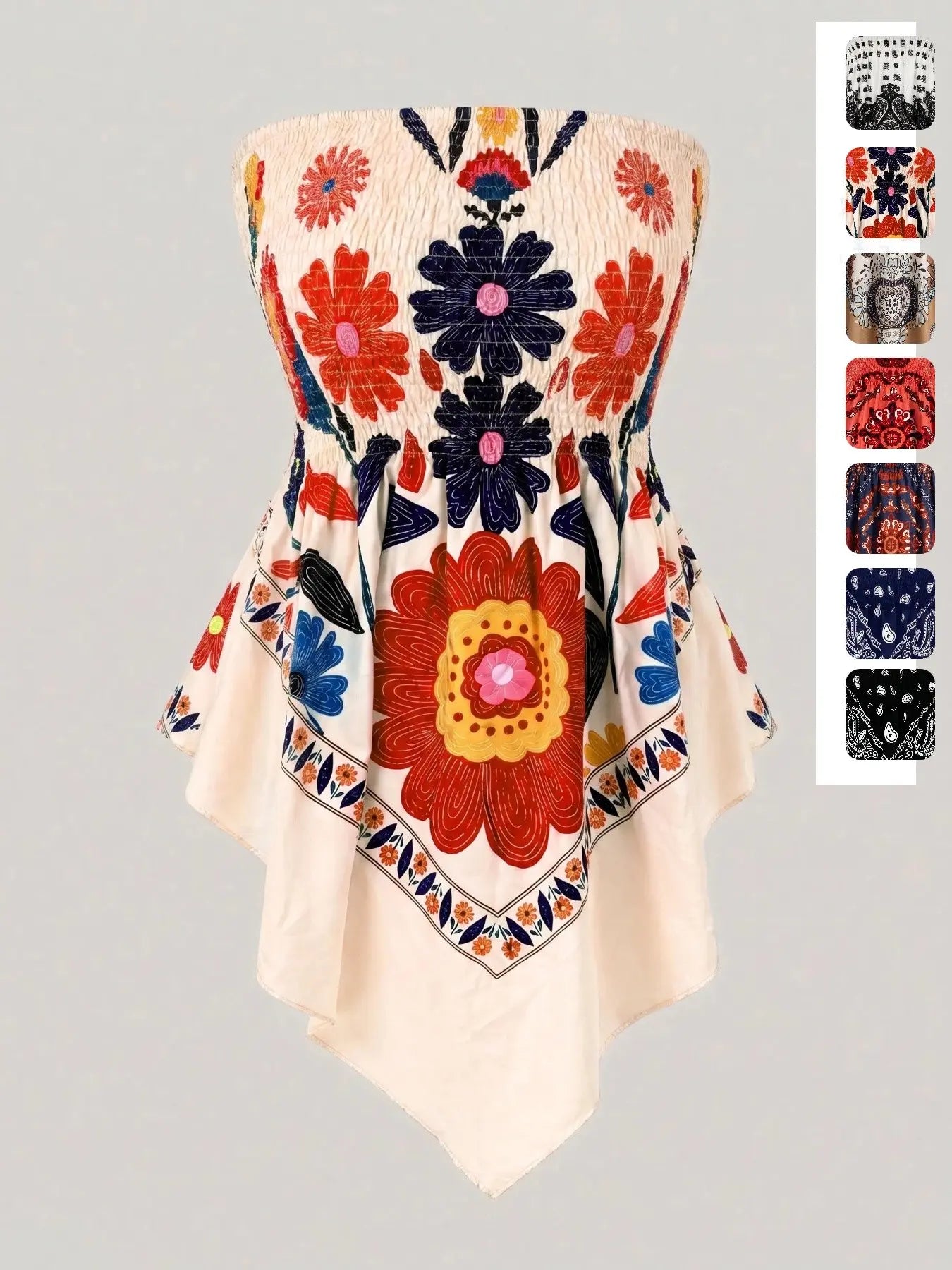 Women's Ethnic Print Strapless Top, Bohemian Style Asymmetrical Hem Tube Top