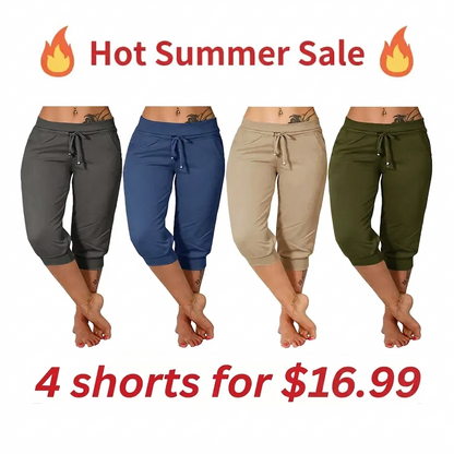 🔥Hot Summer Sale🔥Women’s Drawstring Capri Pants with Pockets for Casual Comfort Wear