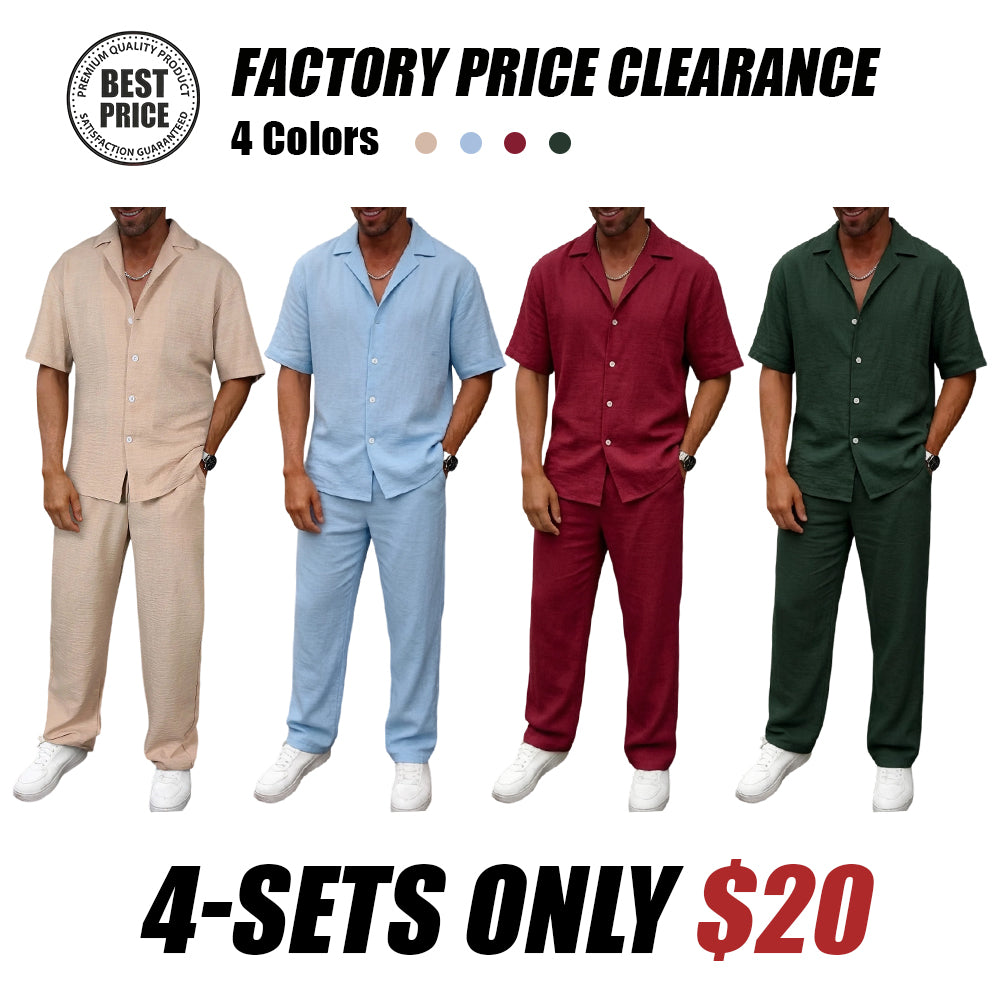 🔥 Limited-Time Sale ✨ Men’s 2-Piece Linen Set | Breathable Button Down Shirt + Elastic Waist Pants | Casual Beach Outfit for Everyday Comfort 🌴👕