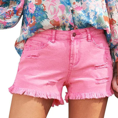 ✨ Women's Mid-Rise Denim Shorts – Stretchy Casual Summer Shorts with Pockets