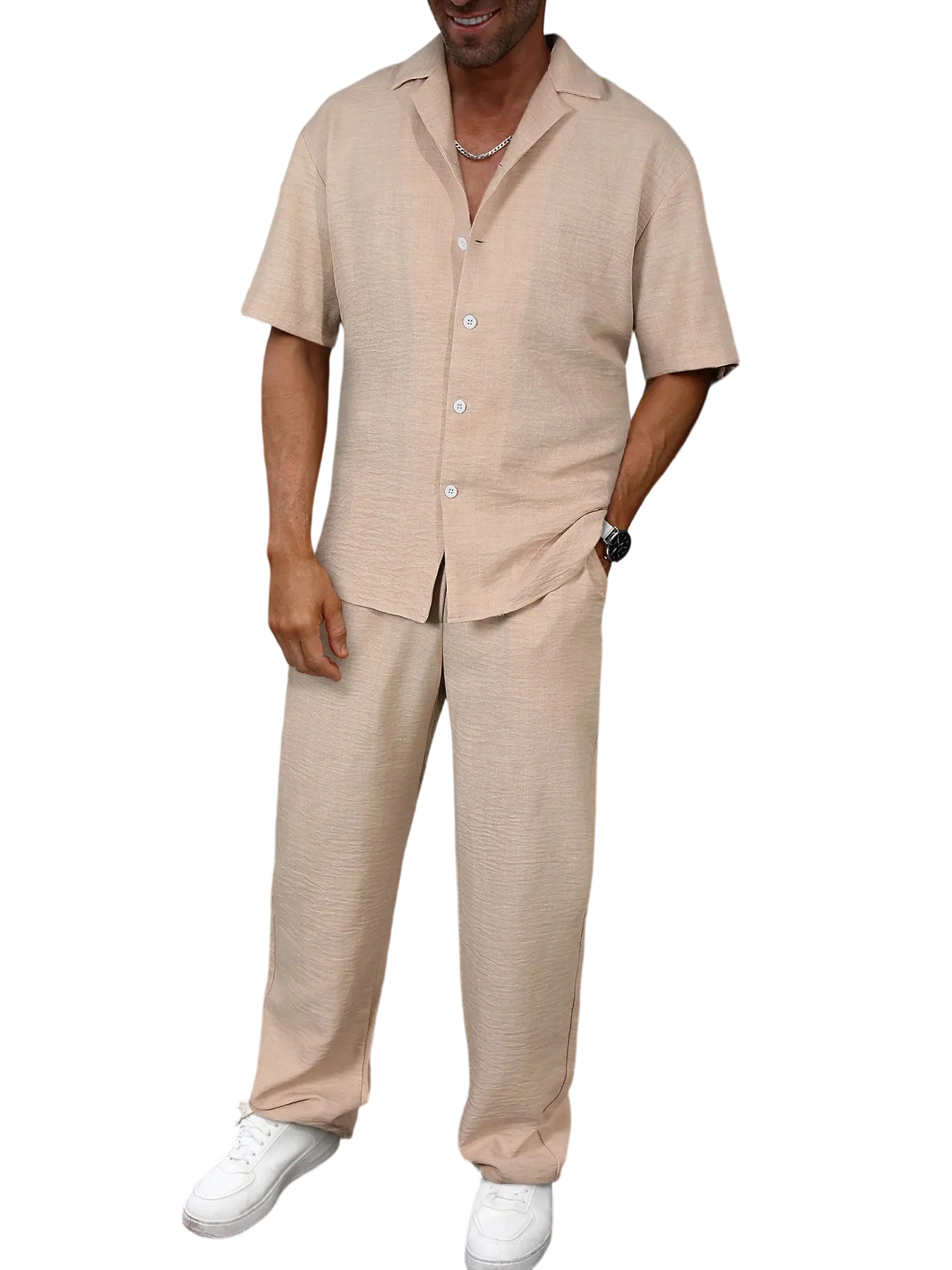 🔥 Limited-Time Sale ✨ Men’s 2-Piece Linen Set | Breathable Button Down Shirt + Elastic Waist Pants | Casual Beach Outfit for Everyday Comfort 🌴👕