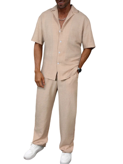 🔥 Limited-Time Sale ✨ Men’s 2-Piece Linen Set | Breathable Button Down Shirt + Elastic Waist Pants | Casual Beach Outfit for Everyday Comfort 🌴👕