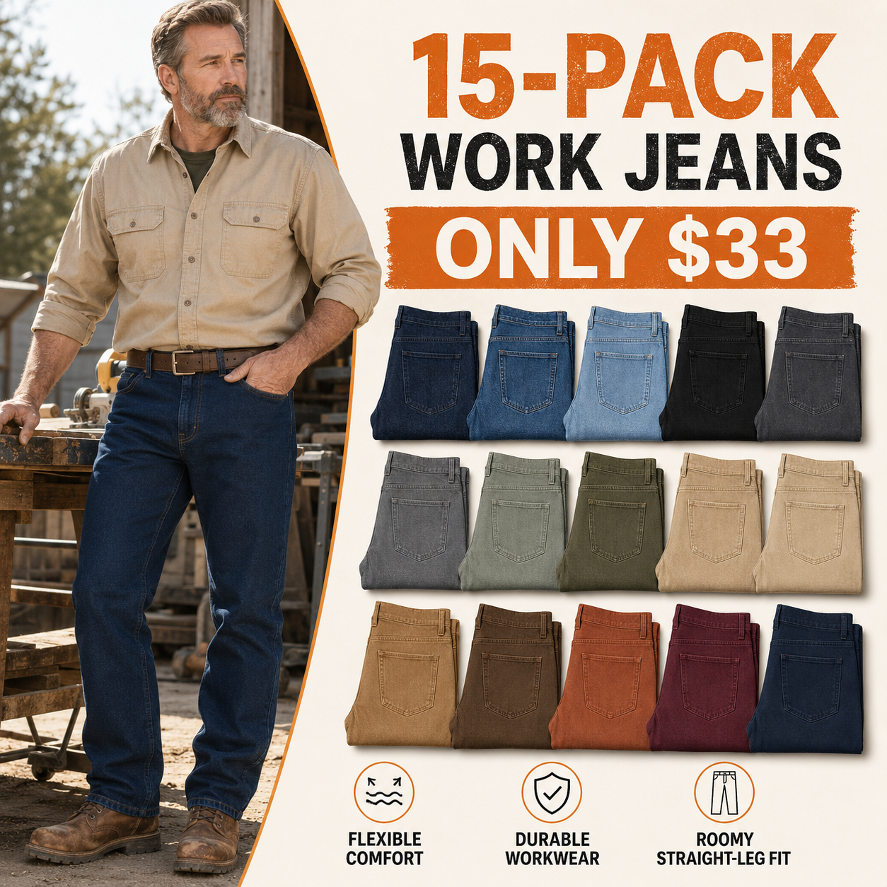 🔥 Last Day Promotion ✨ Men’s Stretch Flex Jeans | 7-Pocket Comfort Denim Pants | Slim Fit Casual Trousers with Functional Pockets for Everyday Wear 👖