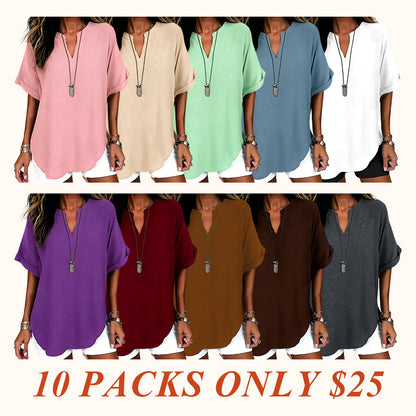 ⏰Final 3 hours 80% OFF🔥Women's Plain Short Sleeve Blouse, Casual Solid Color Top for Daily Wear, Ladies Clothes for All Seasons