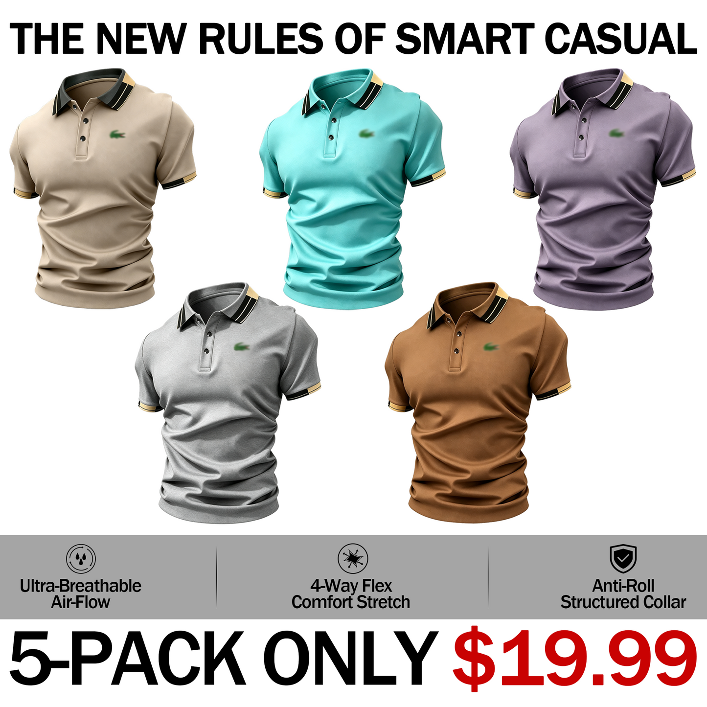 Men's Crocodile Print Polo Shirt – Breathable Casual Stretch Fit Top