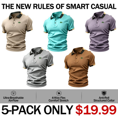 Men's Crocodile Print Polo Shirt – Breathable Casual Stretch Fit Top