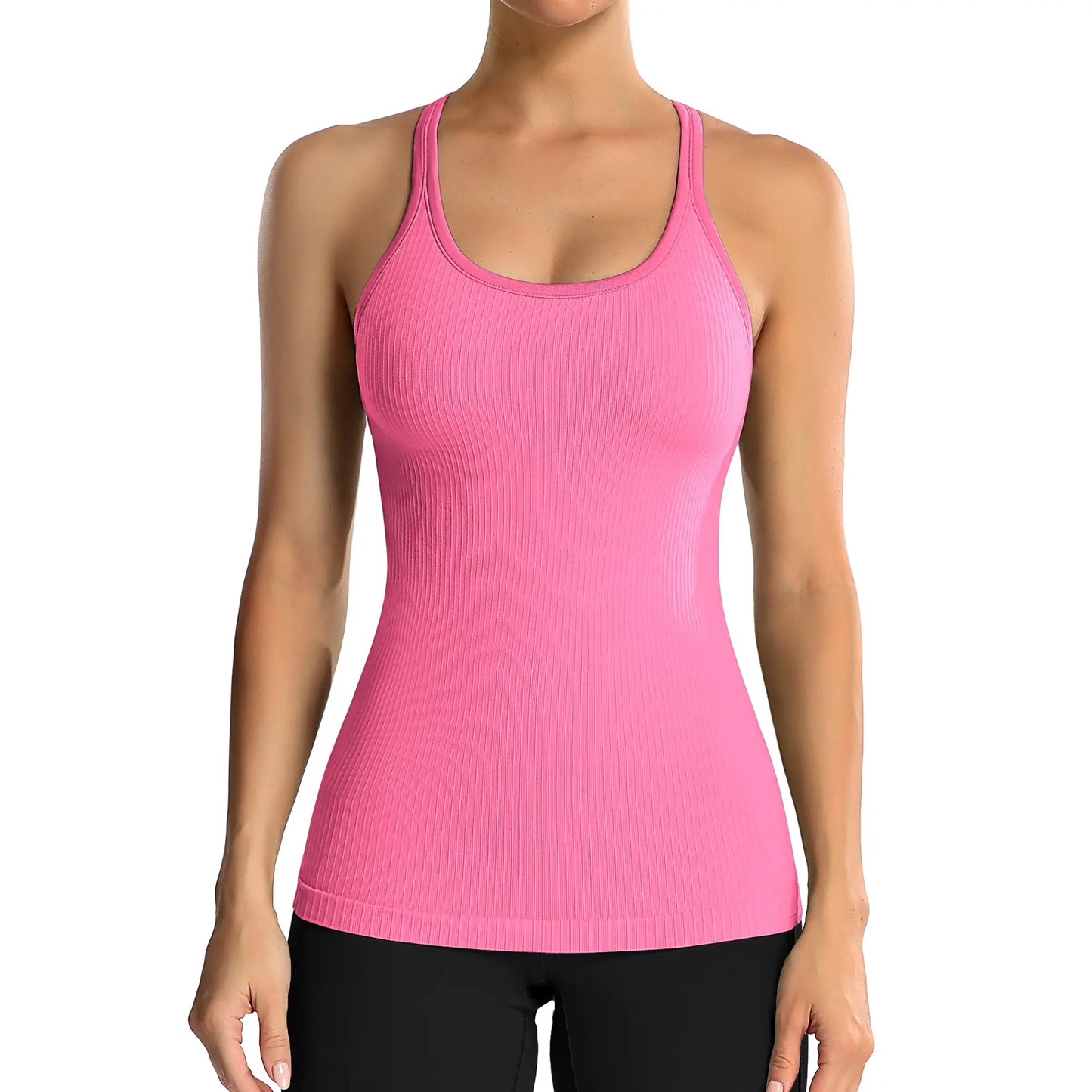 🔥 Limited-Time Sale ✨ Women’s Ribbed Workout Tank Top | Built-In Bra Racerback Athletic Top 🏃‍♀️
