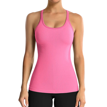 🔥 Limited-Time Sale ✨ Women’s Ribbed Workout Tank Top | Built-In Bra Racerback Athletic Top 🏃‍♀️