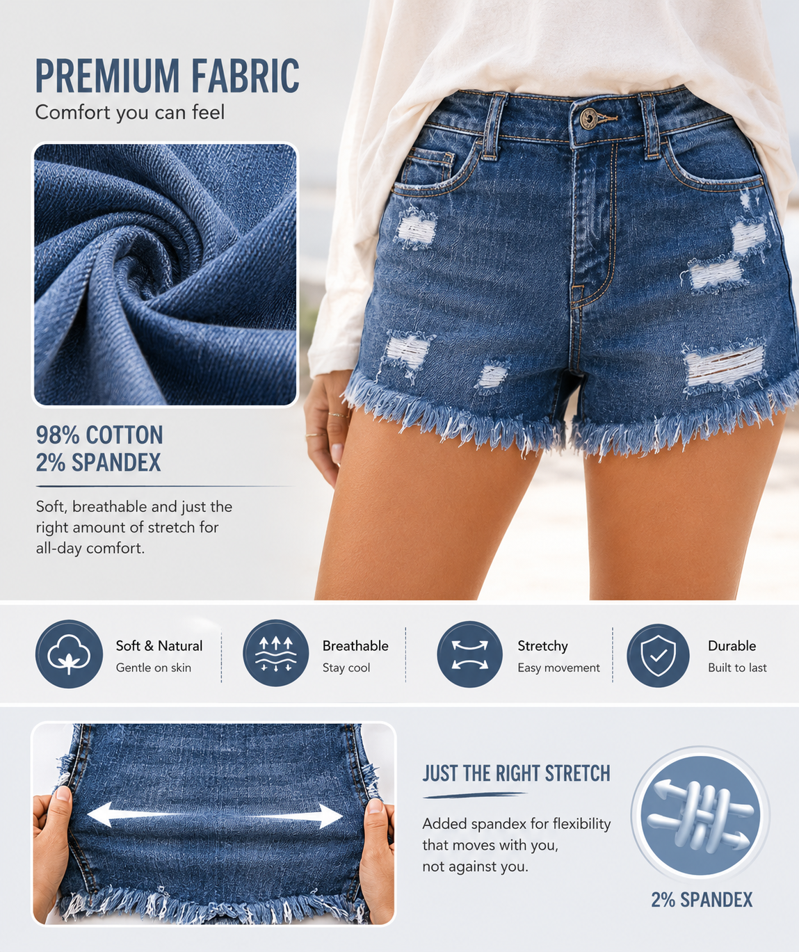 ✨ Women's Mid-Rise Denim Shorts – Stretchy Casual Summer Shorts with Pockets