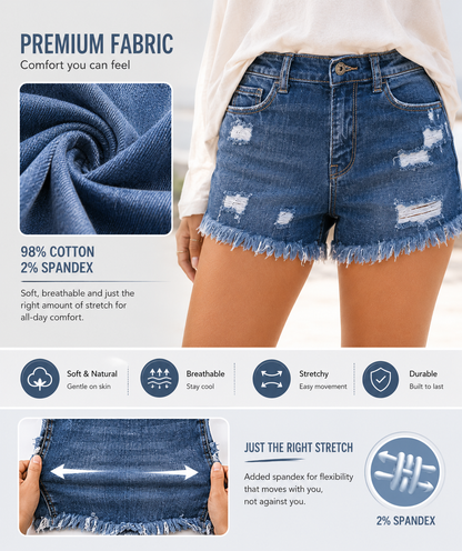 ✨ Women's Mid-Rise Denim Shorts – Stretchy Casual Summer Shorts with Pockets