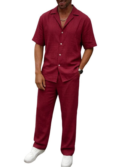 🔥 Limited-Time Sale ✨ Men’s 2-Piece Linen Set | Breathable Button Down Shirt + Elastic Waist Pants | Casual Beach Outfit for Everyday Comfort 🌴👕