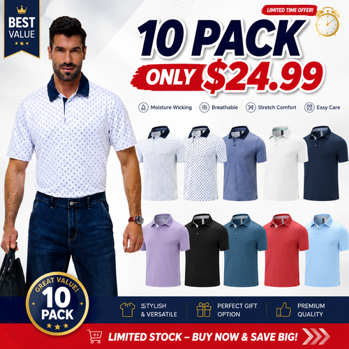 🔥 Limited-Time Sale ✨ Men’s Classic Polo Shirt | Contrast Collar Short Sleeve Golf & Casual Performance Top 👕🏌️‍♂️