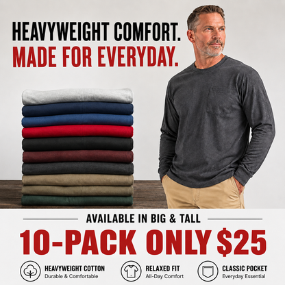 💥Men's Heavyweight Cotton Pocket T-Shirt – Relaxed Fit Everyday Casual Tee | Big & Tall Available