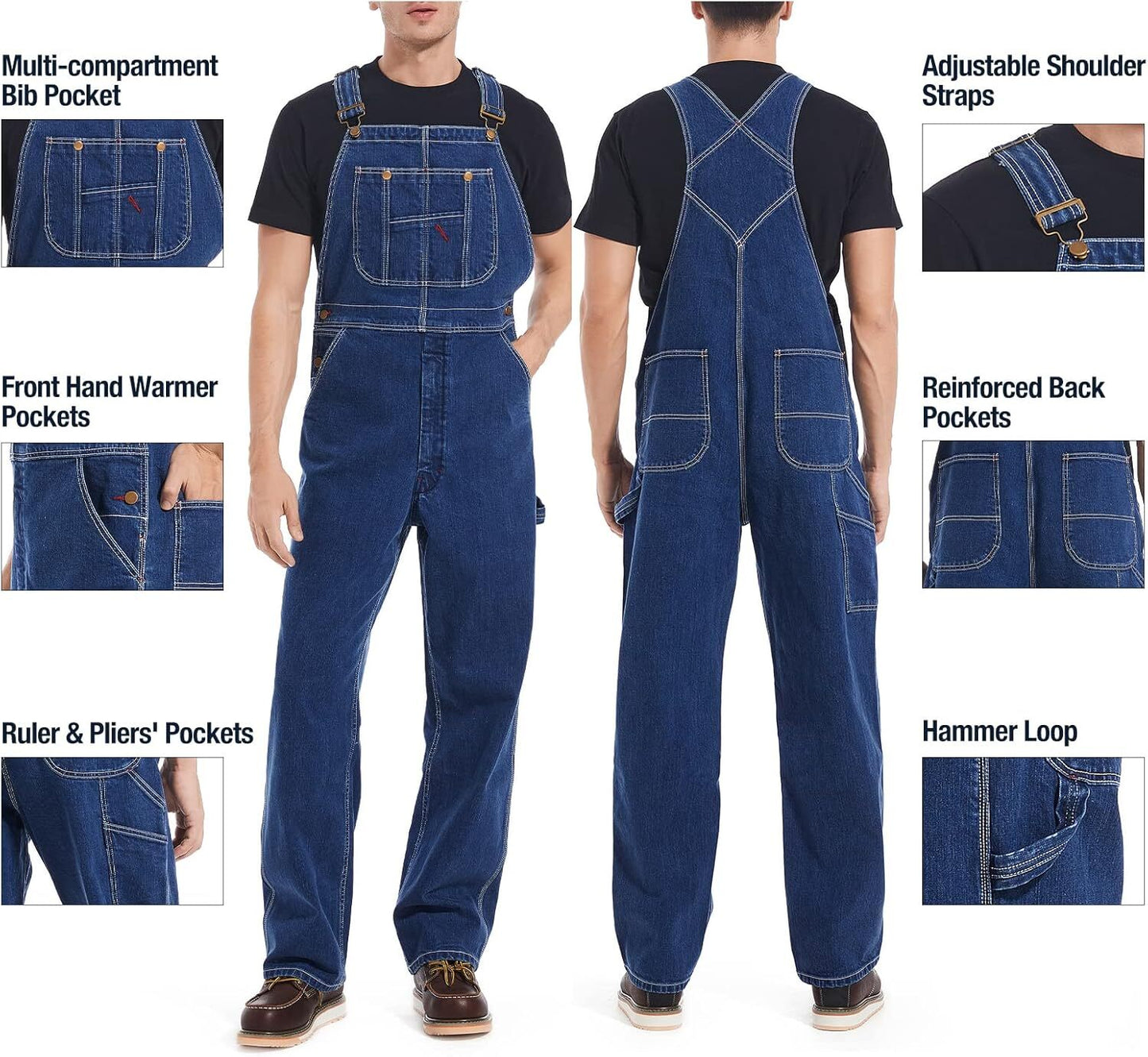 🔥Flash sale🔥Men's Denim Bib Overalls, Workwear with Adjustable Straps and Convenient Tool Pockets