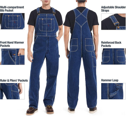 🔥Flash sale🔥Men's Denim Bib Overalls, Workwear with Adjustable Straps and Convenient Tool Pockets