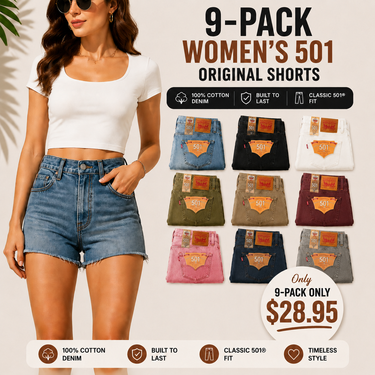 🔥BIG SALE, limited stock 🔥 501 Original Fit Denim Shorts(Multi-Color Value Pack)
