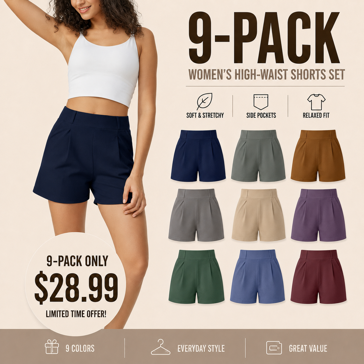 🔥 Limited-Time Sale ✨ Women’s High Waisted Summer Shorts | Casual Athletic Shorts with Pockets | Trendy Outdoor Comfort Wear ☀️