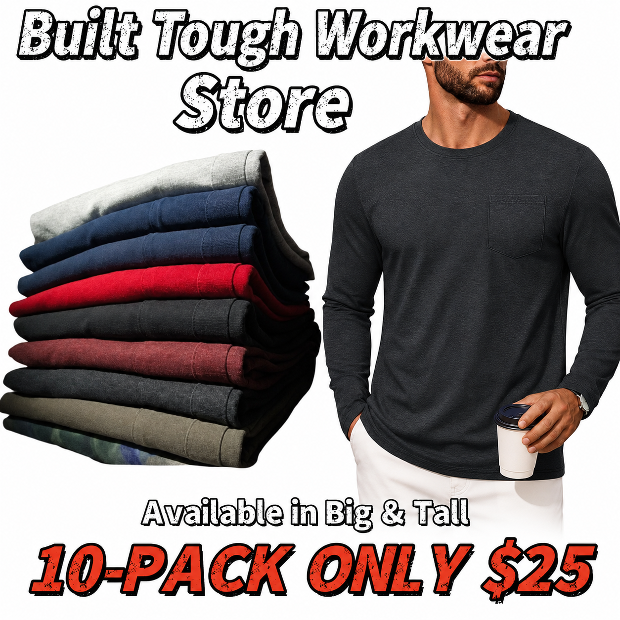 🔥 Last Day Deal! Heavyweight Loose Fit Pocket Tee 💪 Durable cotton workwear shirt — Big & Tall available(Also Available in Big & Tall)