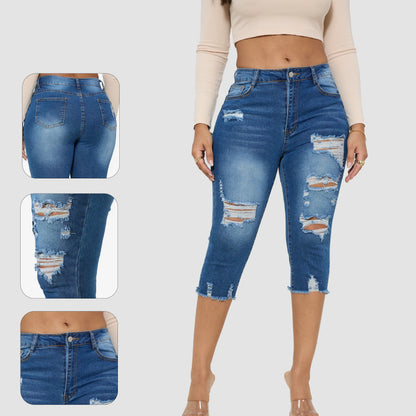 Women's Ripped Capri Jeans - Summer Essential
