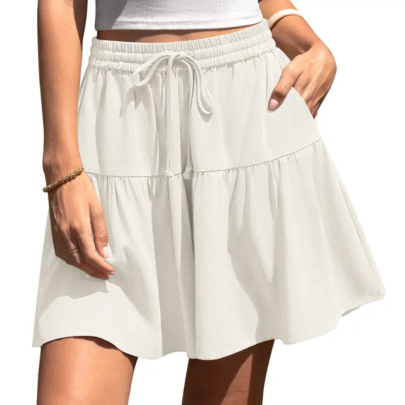 🌸 Women’s Linen Flowy Skirt Pants – Loose Fit Drawstring Shorts for Summer & Vacation