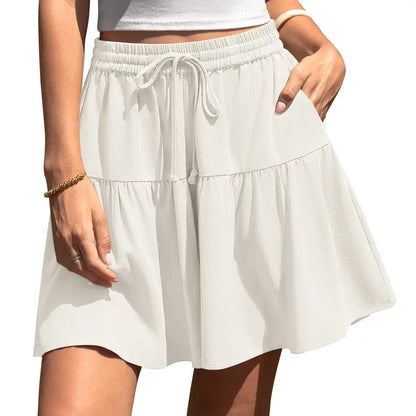 🌸 Women’s Linen Flowy Skirt Pants – Loose Fit Drawstring Shorts for Summer & Vacation