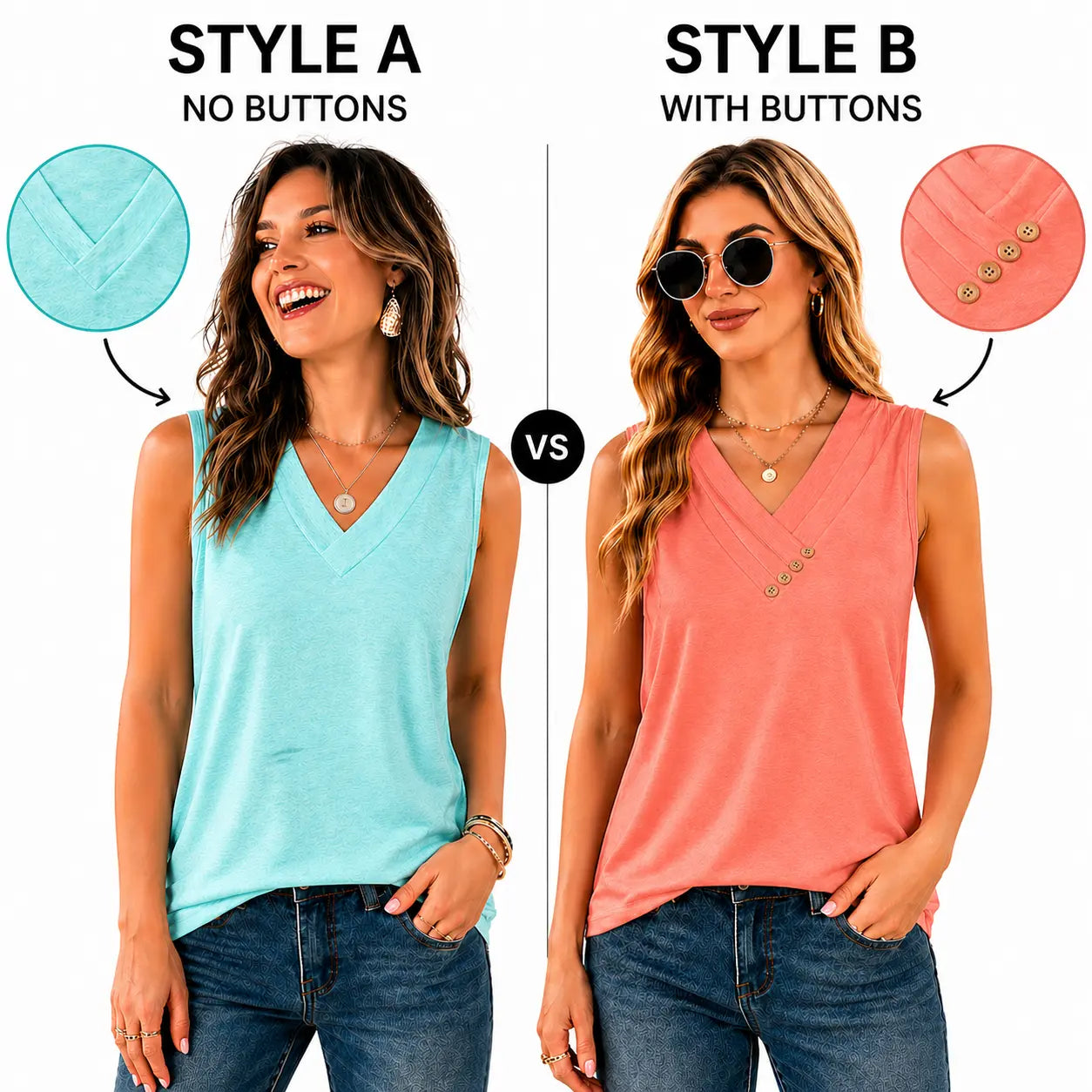 Women’s Sleeveless V Neck Summer Tee