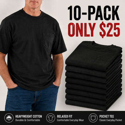 💥Men's Heavyweight Cotton Pocket T-Shirt – Relaxed Fit Everyday Casual Tee | Big & Tall Available