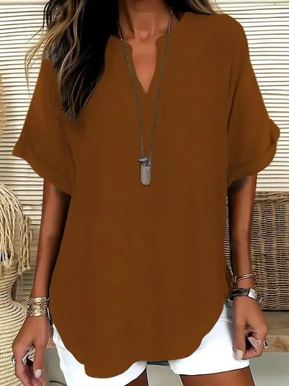 ⏰Final 3 hours 80% OFF🔥Women's Plain Short Sleeve Blouse, Casual Solid Color Top for Daily Wear, Ladies Clothes for All Seasons