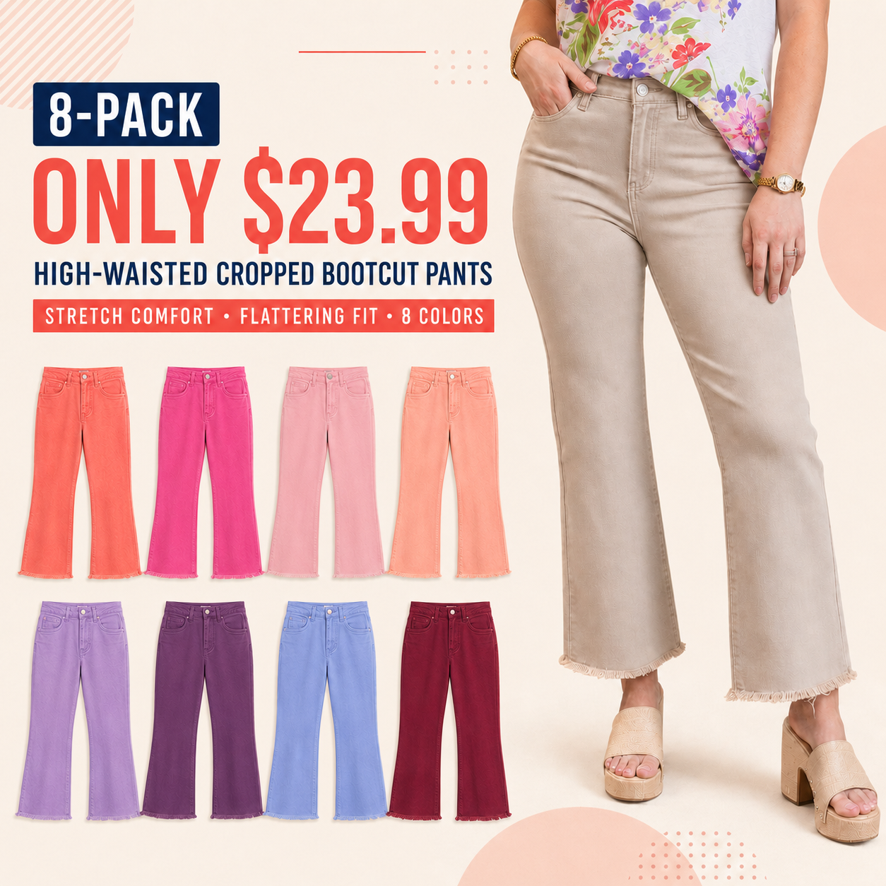 🔥 Limited-Time Sale ✨ Women’s High Waist Cropped Bootcut Jeans | Acid Wash Stretch Denim Pants | Frayed Hem Casual Flare Trousers 👖