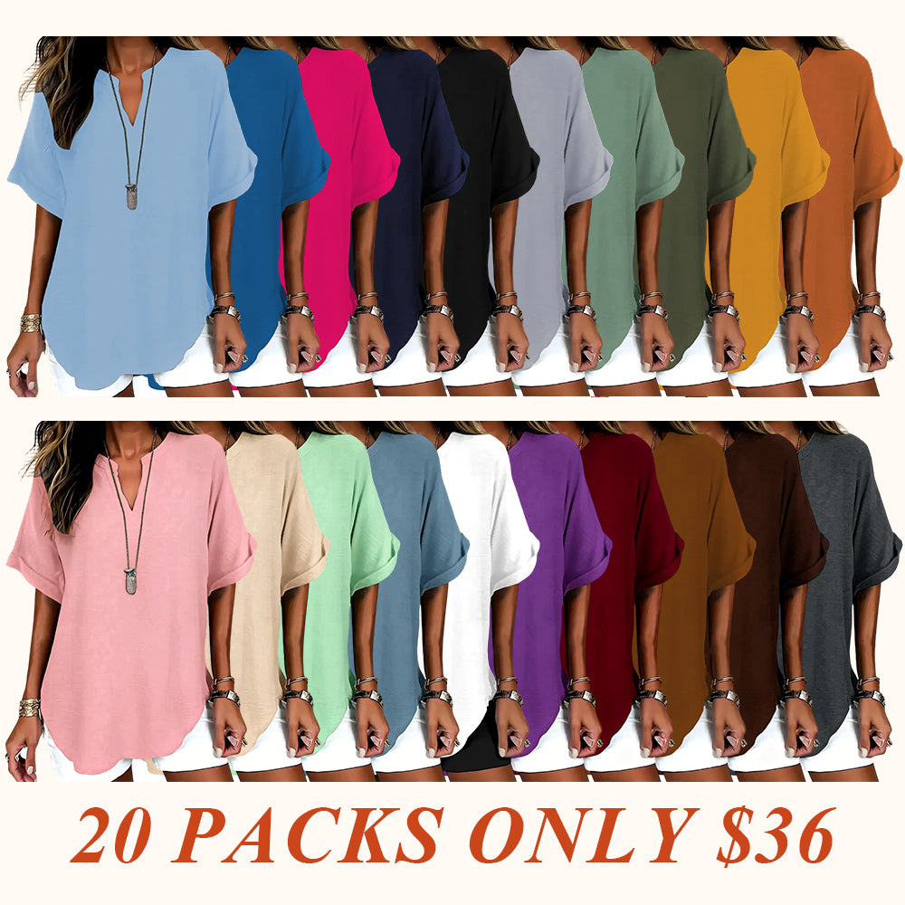 ⏰Final 3 hours 80% OFF🔥Women's Plain Short Sleeve Blouse, Casual Solid Color Top for Daily Wear, Ladies Clothes for All Seasons