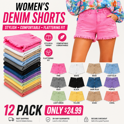 ✨ Women's Mid-Rise Denim Shorts – Stretchy Casual Summer Shorts with Pockets