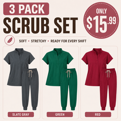 Women’s Stretchy Jogger Scrub Set – Sleeveless Mandarin-Collar Top & 8-Pocket Pants, Comfortable Loose-Fit Nurse Uniform 💙