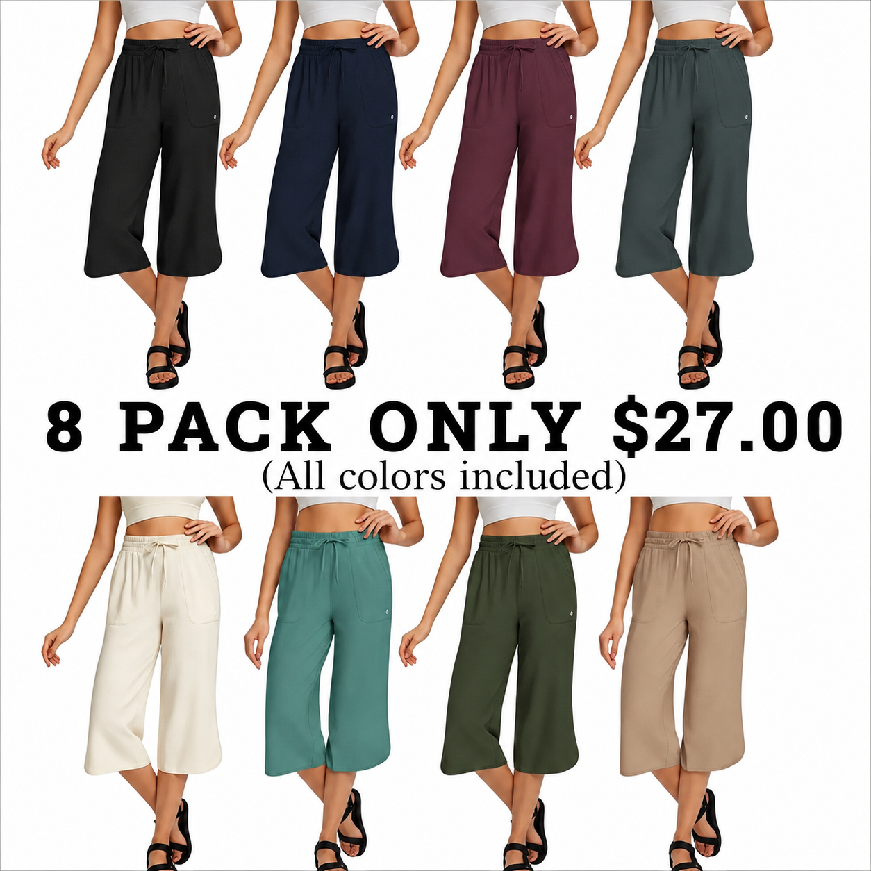 🔥 Limited-Time Sale ✨ Women’s 20" Wide Leg Capri Pants | High Waisted Tummy Control Lounge Pants with Pockets | Lightweight UPF 50+ Summer Active Wear ☀️