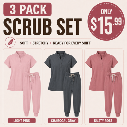 Women’s Stretchy Jogger Scrub Set – Sleeveless Mandarin-Collar Top & 8-Pocket Pants, Comfortable Loose-Fit Nurse Uniform 💙
