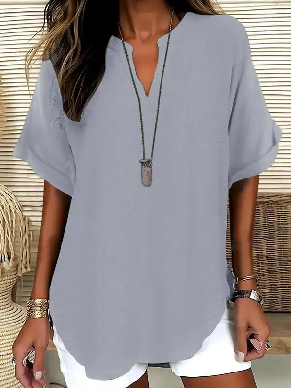 ⏰Final 3 hours 80% OFF🔥Women's Plain Short Sleeve Blouse, Casual Solid Color Top for Daily Wear, Ladies Clothes for All Seasons