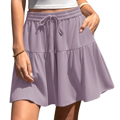 🌸 Women’s Linen Flowy Skirt Pants – Loose Fit Drawstring Shorts for Summer & Vacation