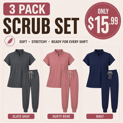 Women’s Stretchy Jogger Scrub Set – Sleeveless Mandarin-Collar Top & 8-Pocket Pants, Comfortable Loose-Fit Nurse Uniform 💙
