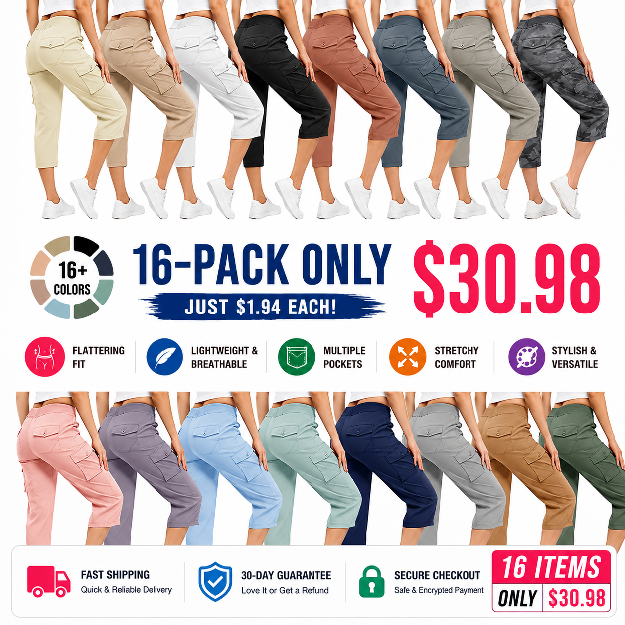 ✨Women’s Loose-Fit Lightweight Quick-Dry Capri Pants with Pockets — Perfect for Summer Travel and Hiking