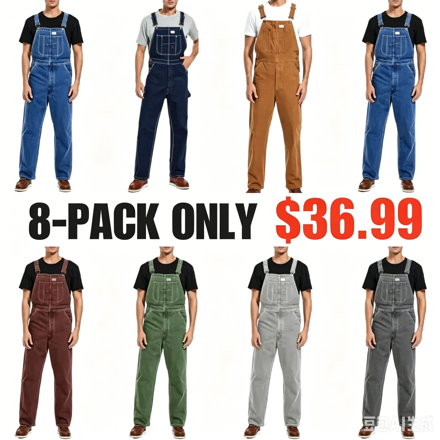 🔥Men's 4-Pack Flex Denim Bib Overalls — Adjustable & Utility Ready