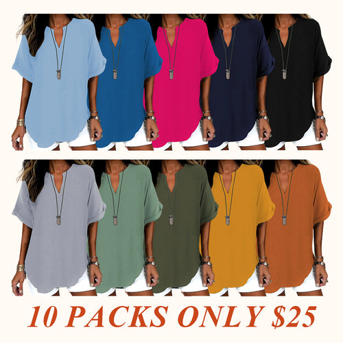 ⏰Final 3 hours 80% OFF🔥Women's Plain Short Sleeve Blouse, Casual Solid Color Top for Daily Wear, Ladies Clothes for All Seasons