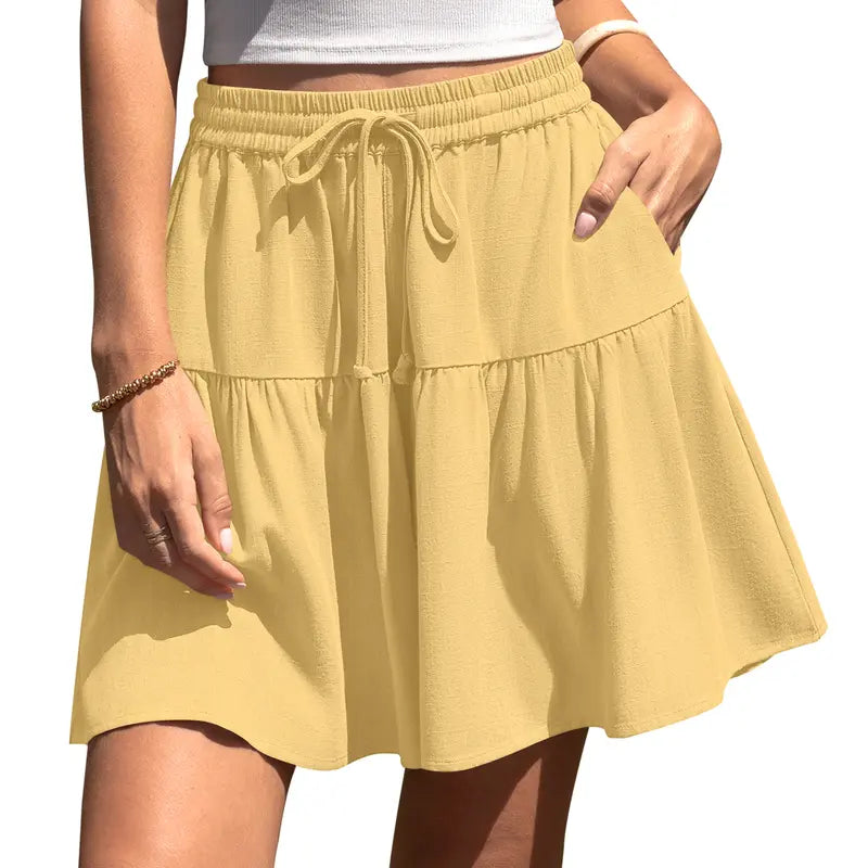 🌸 Women’s Linen Flowy Skirt Pants – Loose Fit Drawstring Shorts for Summer & Vacation