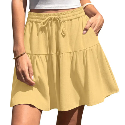 🌸 Women’s Linen Flowy Skirt Pants – Loose Fit Drawstring Shorts for Summer & Vacation