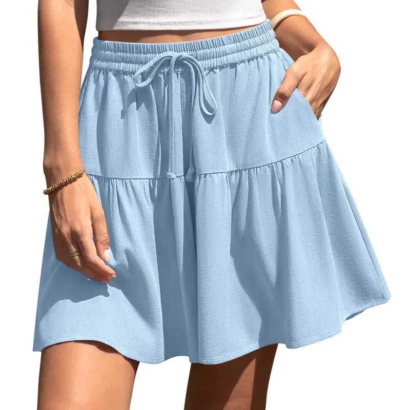 🌸 Women’s Linen Flowy Skirt Pants – Loose Fit Drawstring Shorts for Summer & Vacation