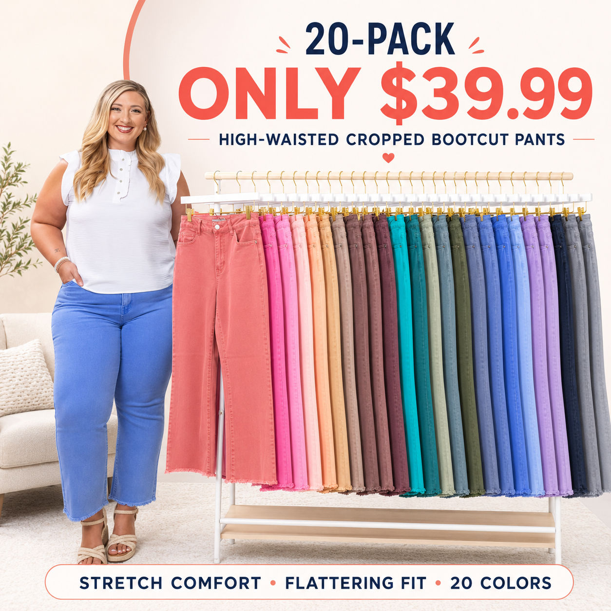 🔥 Limited-Time Sale ✨ Women’s High Waist Cropped Bootcut Jeans | Acid Wash Stretch Denim Pants | Frayed Hem Casual Flare Trousers 👖